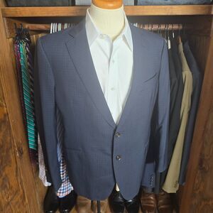 Black Lapel Men's Custom Tailored Blue Check Blazer 42R